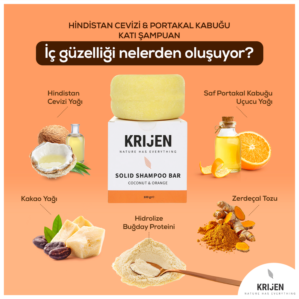 Hindistan Cevizi & Portakal Kabuğu Katı Şampuan 100 Gr